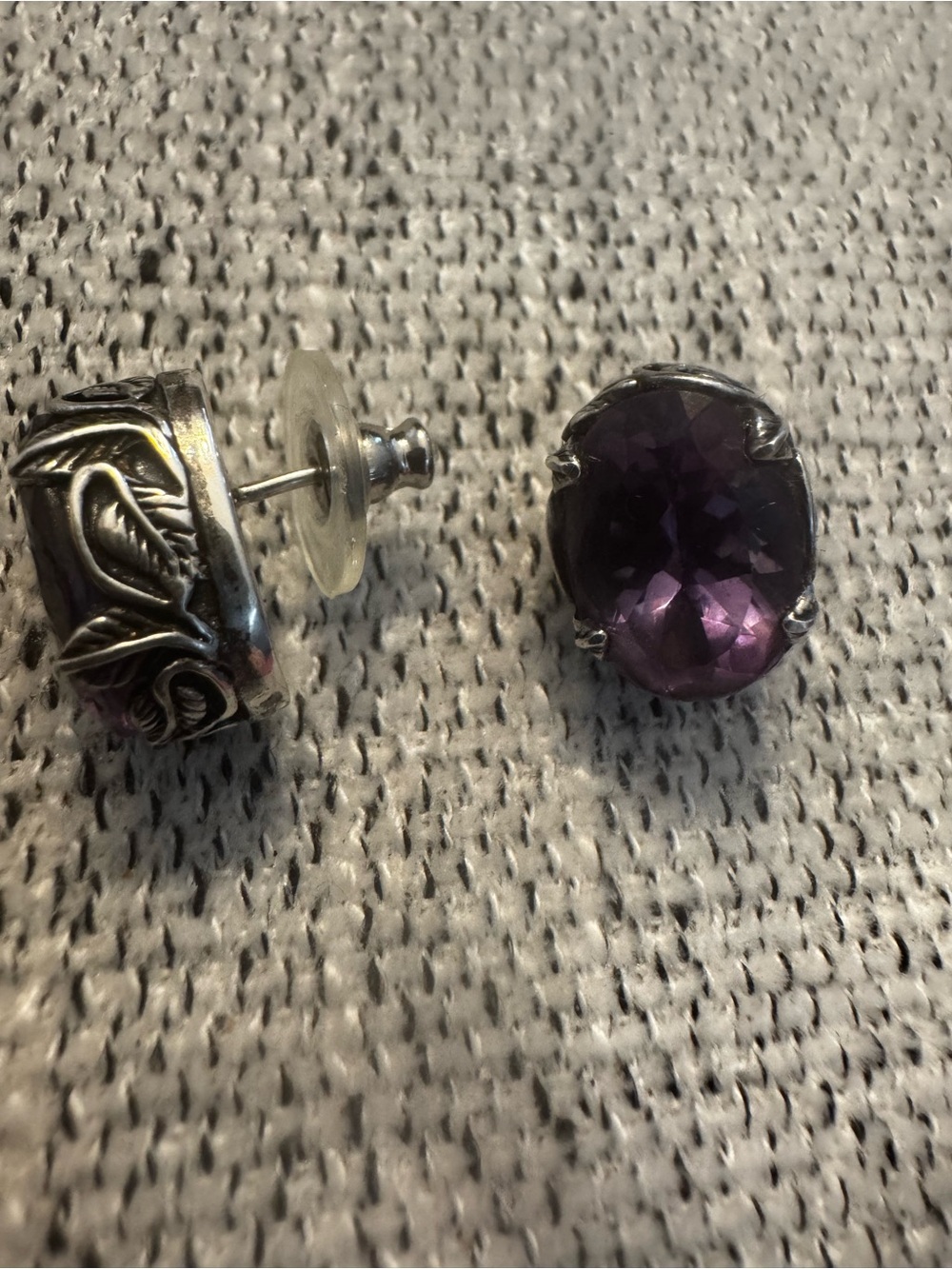 Vintage Amethyst Sterling Silver Earrings - Picture 5 of 7